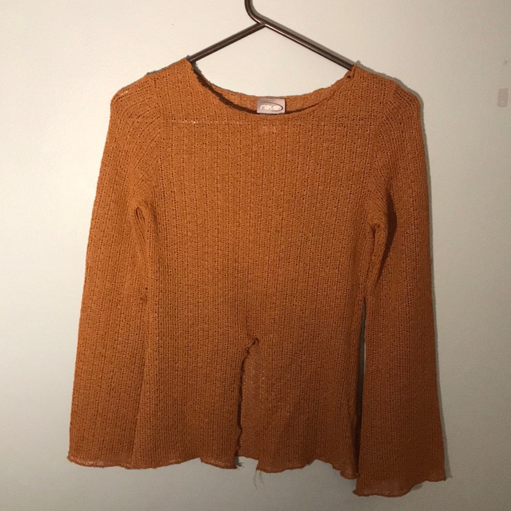 Y2K Rave brand polyester mesh burnt orange long sleeved shirt size small
